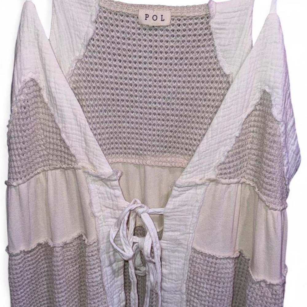 POL Boho Women’s Open Sleeveless Tie Front Distressed Ruffle Dress Coverup NWOT - Picture 5 of 10